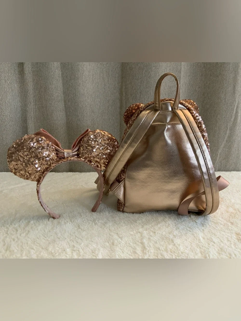 Loungefly Rose Gold Sequin Mini Backpack with Matching Ears